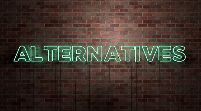 ALTERNATIVES - fluorescent Neon tube Sign on brickwork - Front view - 3D rendered royalty free stock picture | AltCoin is just a fancy name for Alternative Cryptos, BitcoinGlossary.org